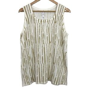 Marla Wynne Sleeveless Shirt Womens XL White Olive Green Abstract Tank Top EUC
